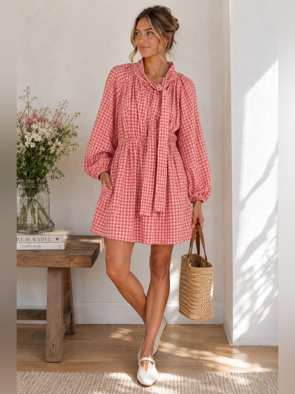 Unlabel Pink Gingham Cotton Mini Dress | Size 10
